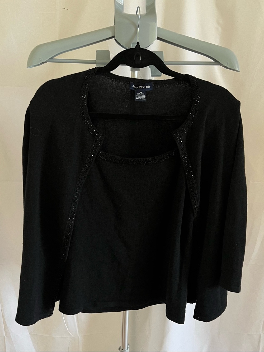 Ann Taylor Black Beaded Trim Knit Shell and Cardigan Set - Picture 1 of 5